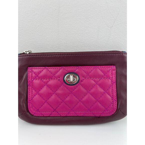 COACH Park Colorblock Burgundy Pink Turnlock Wristlet Wallet Quilted Barbiecore - Picture 3 of 7